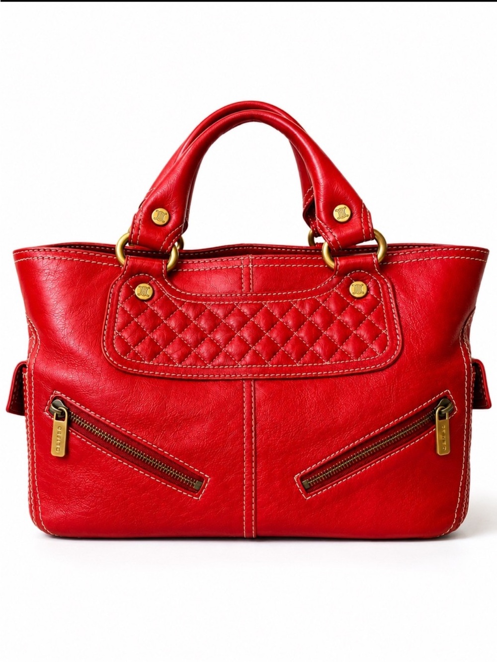 Authentic Celine Boogie Red Leather Satchel Tote Bag Italy - Picture 6 of 17